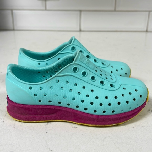 Native Robbie Sugarlite Slip-On Shoe Aqua and Pink Kids - Toddler Shoes Size 7 - Picture 10 of 15